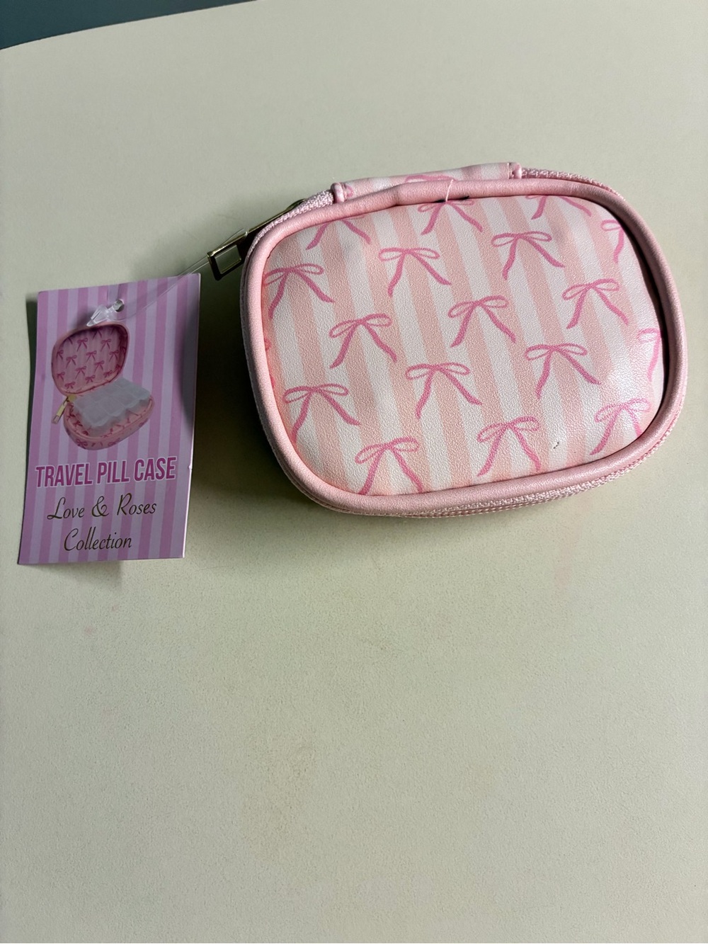 Travel Pill Case - Pink Bow Pattern